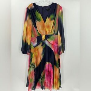 Maggy London Frankie pleated long sleeve midi dress. Size xl